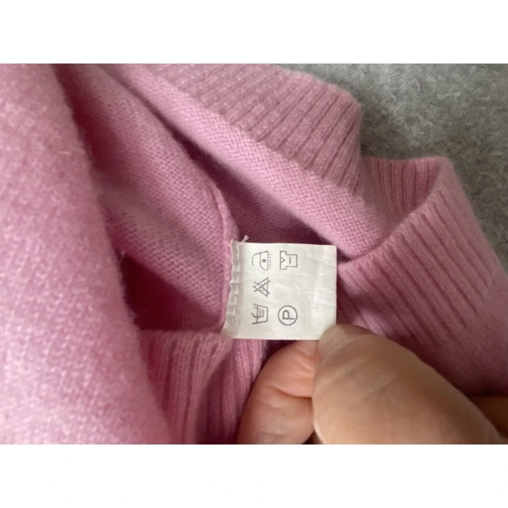 ERDOS Sweater Womens 105 Pink Cashmere Blend V Neck Bow Knit Pullover Top